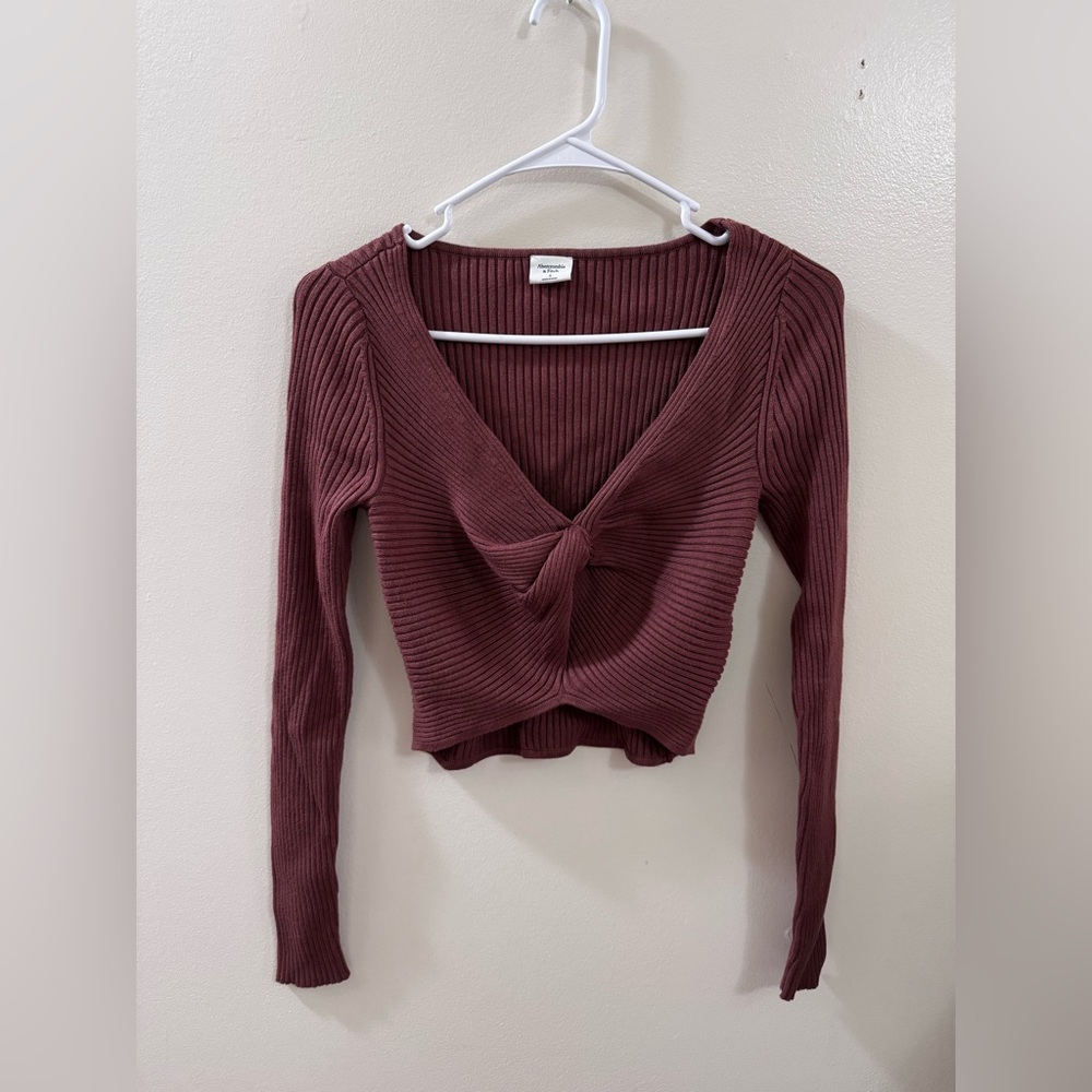 Abercrombie & Fitch Red Ribbed Crop Blouse